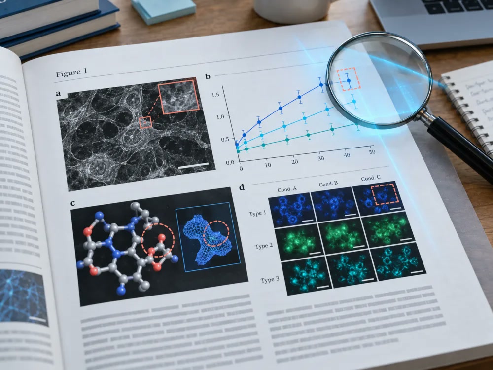 Academic paper figures being reviewed for AI-generated visual content
