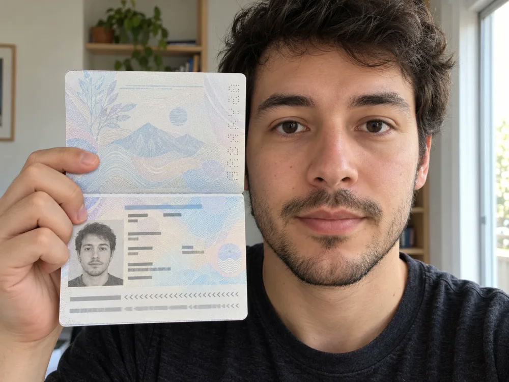 Fictional identity card and portrait prepared for authenticity review