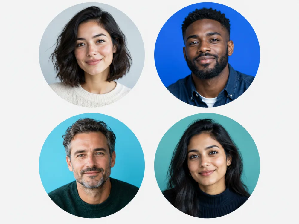 Grid of fictional profile portraits used for account verification